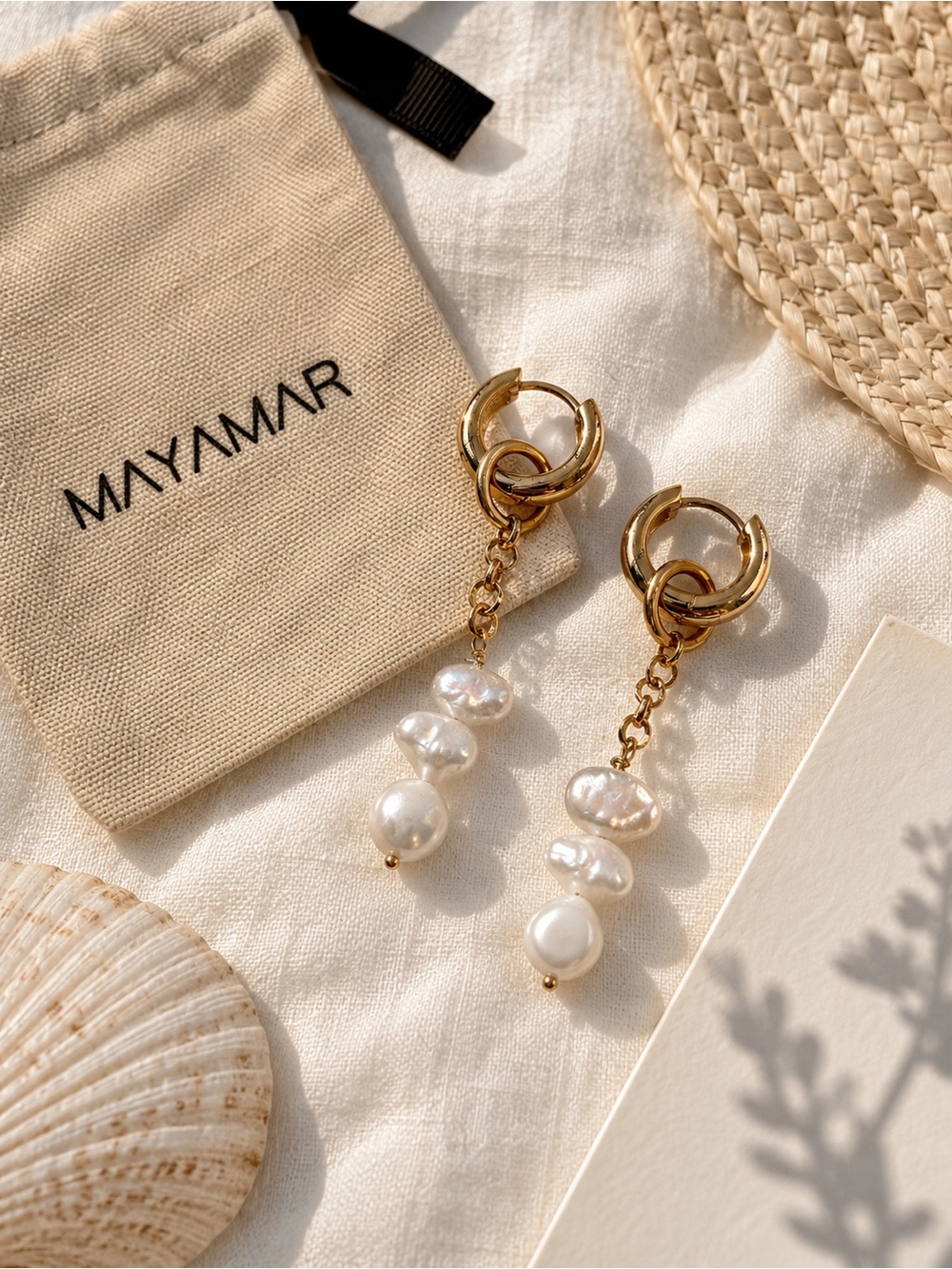 MAYAMAR Pearl Drop Huggie Earrings Gold Tone NWT Pearl